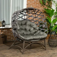Outsunny 2 Seater Egg Chair Outdoor, Folding Weave Garden Furniture Chair with Cushion, Cup Pockets - Sand Brown(m-10)