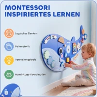 AIYAPLAY Montessori Motoriekbord 13-in-1 van Hout in Walvorm - Busy Board met Xylofoon, Klok en Tandwielen(m-5)