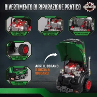 AIYAPLAY Officina Camion Giocattolo per Bambini 3-6 Anni con Motore e 60 Accessori, Ruote, Luci, Vapore, Suoni, Verde(m-4)