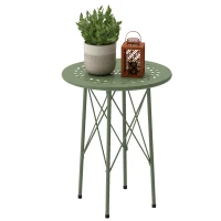 Outsunny Petite table d'appoint ronde, table de jardin, avec découpe en forme de fleur et feuilles, en acier, Ø 40 x 50 cm, vert(m-11)
