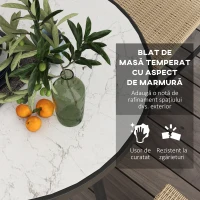 Outsunny Set de Grădină cu Masă din Sticlă cu Efect de Marmură și 4 Scaune din Ratan, Culoare Caqui(m-5)