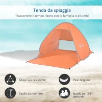 Outsunny Tenda da Spiaggia Pop Up con Protezione UV 30+ e Borsa di Trasporto, 200x150x119 cm, Arancione(m-6)
