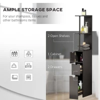 HOMCOM Tall Bathroom Cabinet, Freestanding Slim Bathroom Storage Cabinet with 2-Tier Open Shelf and 2 Drawers for Small Space, Narrow Cupboard Storage Unit, Brown(m-4)
