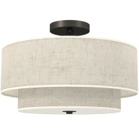 HOMCOM Plafondlamp, hanglamp met dubbele linnen lampenkappen, Crème-wit(m-1)