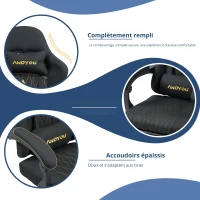 Fauteuil gaming avec repose-pieds, coussin doux pour la nuque et les lombaires, coussin de soutien amovible, 60x60x122 cm, Noir(m-8)