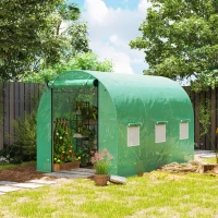 Outsunny Polytunnelkas met kunststof hoes en stalen frame, begaanbare kas met oprolbare deuren, Groen(m-2)