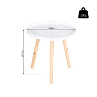 HOMCOM Coffee Table, Carved Floral Round Table with Tray-style Top and Wood Legs, Modern Side Table for Living Room, White(m-3)