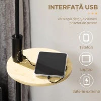 HOMCOM Lampă de Podea din Bambus cu Raft Integrat, Neagră și Bej(m-5)