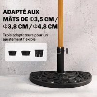 Outsunny Pied de demi-parasol demi-pied socle de parasol base de lestage ciment HDPE motif fleurs cannulation pour parasols Ø 35, 38 et 48 mm noir(m-4)