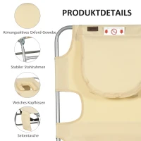 Outsunny Tuinligbed, ligstoel met gepolsterde gezichtopening, massageligbed voor buiten, zijvak, stof, metaal, Beige(m-6)