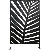 Outsunny Buitenscherm Privacy Stalen Frame Palmblad Silhouet 120x198 cm, Zwart(m-7)