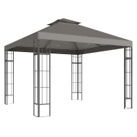Outsunny 3 x 3 m tuinpaviljoen, 2-laags dakontwerp, UV30+ bescherming, UV-bestendig, zonwering, metalen frame, Donkergrijs(m-11)