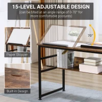 HOMCOM Adjustable Drafting Table Art Desk Drawing Table, Craft Desk Workstation for Painting, Multifunctional Writing Desk w/ 15-Level Tiltable Tabletop and Storage Shelf, Home Office, Rustic Brown(m-4)