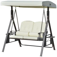 Outsunny 2-zits tuinschommelstoel met luifel Kussenblad Metaal Polyester Beige 162 x 118 x 173 cm(m-10)