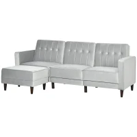 HOMCOM Sofá Cama con Chaise Longue de 3 Plazas Tacto aterciopelado con Respaldo Ajustable 218x85x86 cm Gris(m-12)