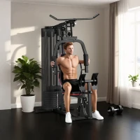 SPORTNOW Thuis Fitnessstation met 45 kg Gewichtsblokken, Lat Pulley, Borststation, Beinpresse voor Veelzijdige Training(m-9)