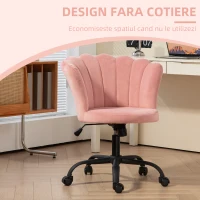 HOMCOM Scaun de Birou cu Spătar în Formă de Petală, Fără Brațe, Înălțime Reglabilă, Tapițerie din Catifea, Roz(m-6)