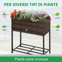 Outsunny Fioriera Effetto Vimini con Ripiano Marrone (70cm x 30cm x 70cm)(m-5)