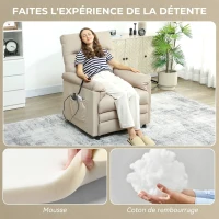 HOMCOM Fauteuil Relax Électrique Massant et Chauffant en Velours, Ultra Silencieux, Inclinable, Port USB, 82x99x106cm, Beige(m-8)