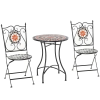 Zitgroep voor in de tuin 3-delige mozaïektafel + 2 opklapbare metalen stoelen(m-10)