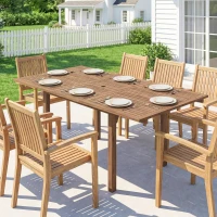 Outsunny Extending Garden Table, Outdoor Dining Table for 6-8 with Acacia Wood Slatted Tabletop for Balcony Porch(m-10)