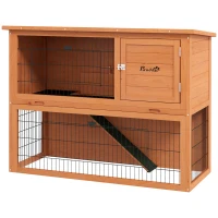 PawHut Conigliera da Esterno a 2 Livelli in Legno con Vassoio Rimovibile per 1-2 Conigli, Arancione(m-11)