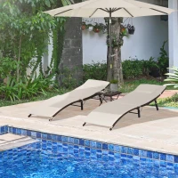 Outsunny Lot de 2 transats bains de soleil pliables grand confort : matelas, têtière + table basse résine tressée chocolat(m-2)