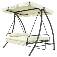 Outsunny Hollywoodschommel, Schommelbank met Ligfunctie, 3 Zits, Metaal+Polyester, 200 x 125 x 170 cm, Wit(m-10)