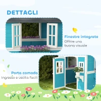 Outsunny Casetta per Bambini 3-8 Anni con Vasi e Fioriere, in Legno di Abete, 114x126.4x135 cm, Blu(m-7)
