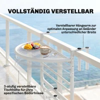 Outsunny Balkon hangtafel hangtafel in hoogte verstelbaar halfrond Ø30 cm terras metaal(m-4)