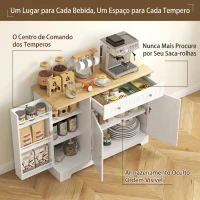 HOMCOM Aparador de Cozinha 3 Prateleiras com Porta Gaveta Prateleiras Ajustáveis para Sala de Jantar 105x40x83 cm Branco(m-4)