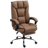 HOMCOM Silla de Escritorio con Reposapiés Respaldo Reclinable Acolchado Grueso Tapizada en Cuero Sintético Marrón(m-11)
