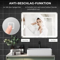 HOMCOM Verlichte badkamerspiegel met touchbediening, anti-condens, dimbaar, 3 lichtkleuren, 70 x 100 cm, zilver(m-7)