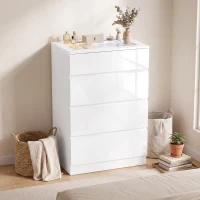 HOMCOM High Gloss 4 Drawer Chest of Drawers with Glass Top and RGB LED Lights, Dresser with Jewelry Organizer, APP Control(m-14)
