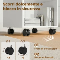 HOMCOM Mobile Porta Stampante in Legno con Ruote a Freno e 2 Scomparti Aperti, 40x35x55 cm, per Ufficio Studio, Bianco(m-5)