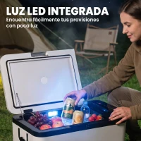 Outsunny Nevera Portátil Eléctrica 18L 12/24V hasta -20℃ Nevera y Congelador de Compresor para Coche con Doble Zona Luz LED Asas Plegables Bajo Consumo Energético para Camping 58,5x33,5x29,2 cm Blanco(m-7)