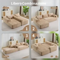 Divano angolare modulare a L con chaiselongue, design minimalista salvaspazio, seduta profonda, 279x179x83 cm, Beige(m-5)