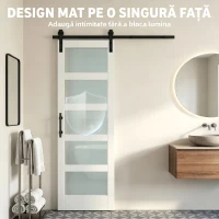 HOMCOM Ușă Culisantă Interior Rustică cu Șină Silențioasă, Kit Feronerie și Mâner, Alb(m-5)