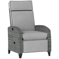 Outsunny Outdoor Recliner Chair with Adjustable Backrest and Footrest, Cushion, Side Tray, Light Grey/Grey(m-1)