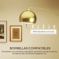 HOMCOM Lámpara de Pie Arco Moderna 40 W con Altura y Longitud Ajustable con Interruptor de Pie 110-115x35x170-180 cm Dorado(m-7)