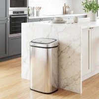 HOMCOM Pattumiera Cestino dei rifiuti in Acciaio Inox con Sensore a Infrarossi 68L, Rettangolare, Colore: Argento(m-6)
