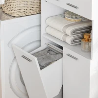 HOMCOM 174 cm hoge badkamerkast met uitklapbare wasmand en soft-close deuren, wit(m-9)