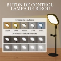 HOMCOM Lampă de Birou LED cu Suport pentru Telefon, 5 Culori și 10 Niveluri de Luminozitate, Negru(m-5)
