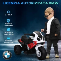 HOMCOM Moto Elettrica per Bambini 18-36 Mesi con Licenza BMW, 6V Motorino Elettrico per Bambini con 3 Ruote, Fari, Musica, 2.5 km/h, Max 20kg, Rosso(m-5)