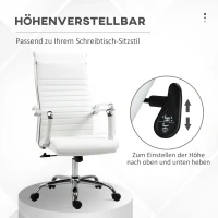 Vinsetto bureaustoel ergonomische bureaustoel met wipfunctie directiestoel hoogteverstelbare draaistoel gestoffeerd kunstleer schuim Wit 54 x 62 x 104-114 cm(m-4)