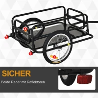 HOMCOM Fietskar Aanhangwagen voor fiets 40 kg laadvermogen Transportkar Handkar Trekhaak Staal Zwart 139 x 71,5 x 49 cm(m-4)