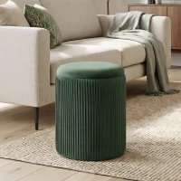HOMCOM Storage Ottoman Modern Velvet Round Foot Stool for Living Room Bedroom 45 cm Dark Green(m-2)