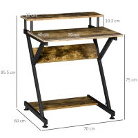 HOMCOM Industrial Computer Desk with Monitor Stand, 70 x 60cm Compact Desk for Small Spaces, Home Office Desk, Rustic Brown(m-3)
