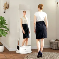 HOMCOM Espejo Joyero con Luces LED Armario Joyero con Espejo Entero Giratorio de 360° Cajón Cerradura Blanco(m-10)