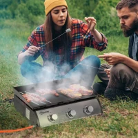 Outsunny Piastra Barbecue a Gas Antiaderente da Tavolo con 3 Bruciatori da 3kW, 62x46x21cm, Nero(m-10)